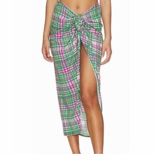 PLUSH- Plaid Sarong Skirt In Green